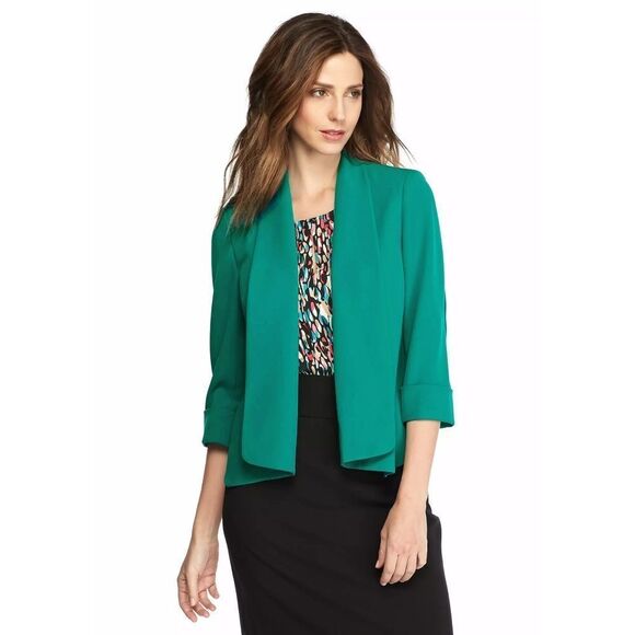 New! KASPER Women's Open-Front Draped Green Crepe Blazer Jacket Size 4 - Picture 3 of 4
